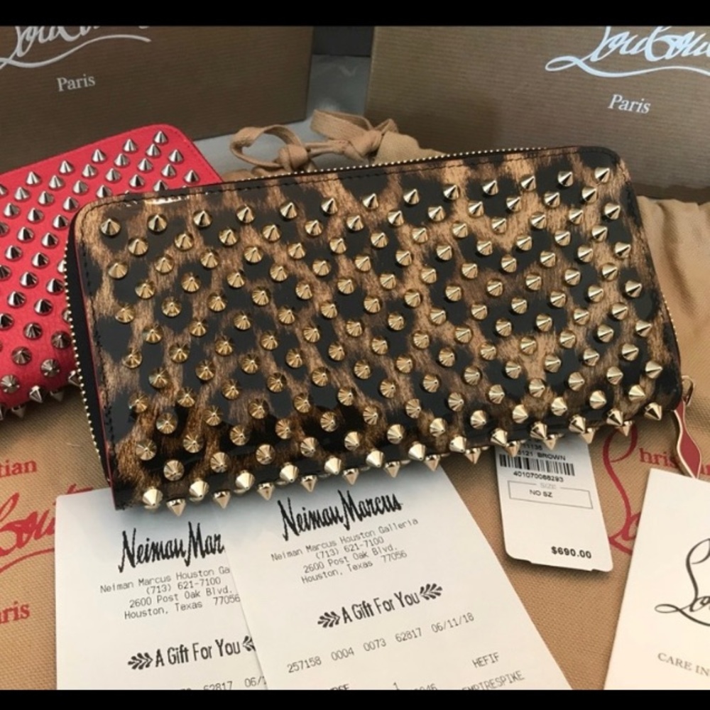 Christian Louboutin leopard gold spiked wallet